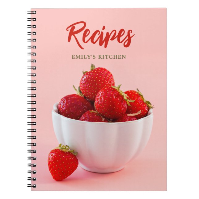 Caderno Espiral Morangos Vermelhos Frescos Em Receitas De Fotos Ro (Frente)