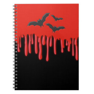 Caderno Espiral Morcegos Góticos e Sangue Vermelho a Gotejar Hallo