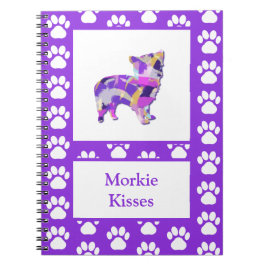 Caderno Espiral Morkie Cute Dog Silhoule Paw Purple PY&B