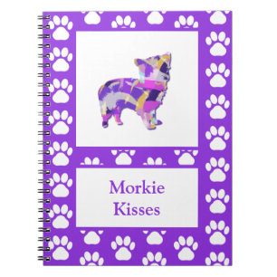 Caderno Espiral Morkie Cute Dog Silhoule Paw Purple PY&B