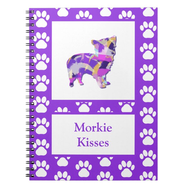 Caderno Espiral Morkie Cute Dog Silhoule Paw Purple PY&B (Frente)