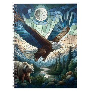 Caderno Espiral Mosaic Bear and Eagle in the Mountains Ai Art