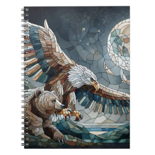 Caderno Espiral Mosaico Ai Art Urso castanho e Lua cheia de águi
