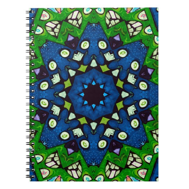 Caderno Espiral Mosaico Blue Hippie Boho Mandala (Frente)