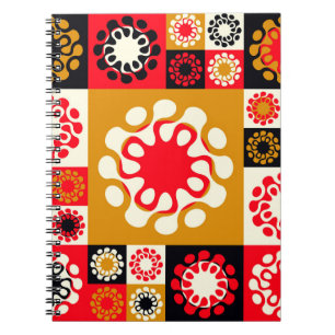 Caderno Espiral mosaico étnico estilo asiático com flores estiliza