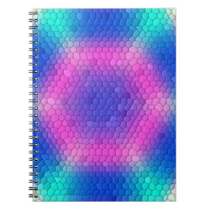 Caderno Espiral Mosaico Hexágono Rosa com Gradação Azul