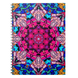 Caderno Espiral Mosaico Rosa Mandala Floral Psicélico Retro
