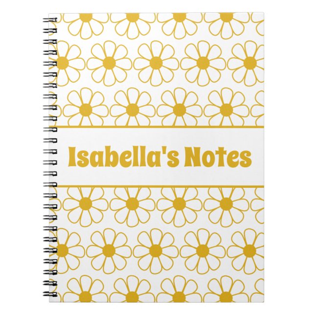Caderno Espiral Mostarda Floral Bonita, Personalizada (Frente)