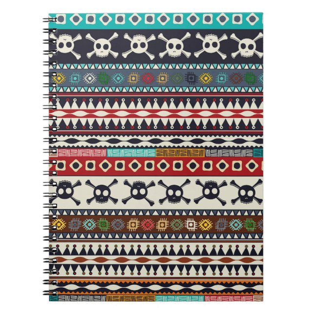 Caderno Espiral Motif asteca, design de padrão sem costura (Frente)