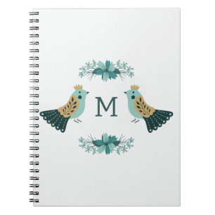 Caderno Espiral Motif popular escandinavo com aves e flores