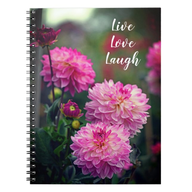 Caderno Espiral Motivação da Flor Dahlia Rosa e Branca (Frente)