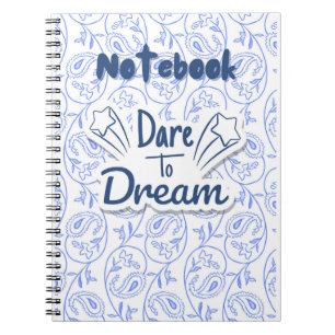 Caderno Espiral Motivação do Sonho de Paisley Azul e Branco