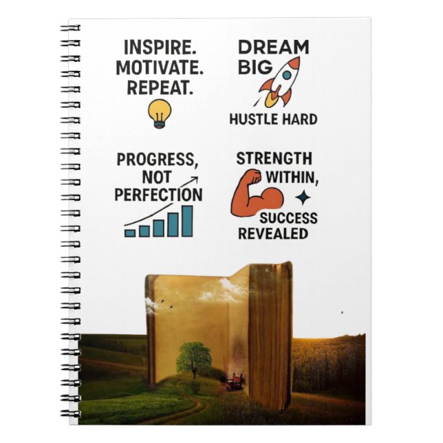 Caderno Espiral "Motivational Quotes Notebook – Dream Big, Hustle  (Frente)