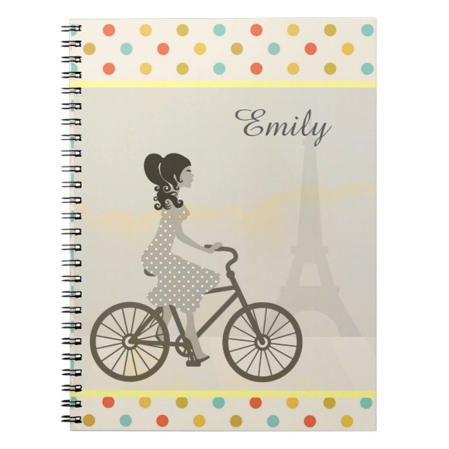 Caderno Espiral Moto Andando em Paris, Bolinhas Personalizada (Frente)