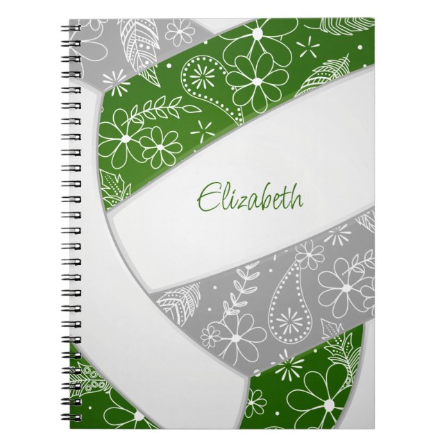 Caderno Espiral moto de vôlei de cinza verde (Frente)
