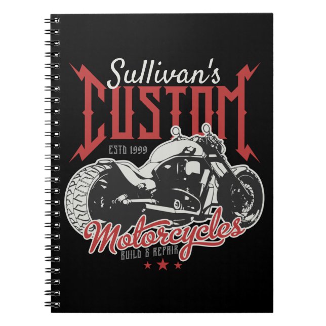 Caderno Espiral Moto Personalizada Grande Garagem de Moto de Mau C (Frente)