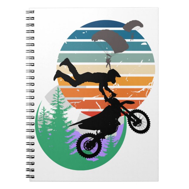 Caderno Espiral Motocicleta, paraquedas e ao ar livre (Frente)