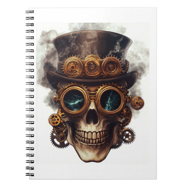 Caderno Espiral Motor de Crânio Steampunk (Frente)