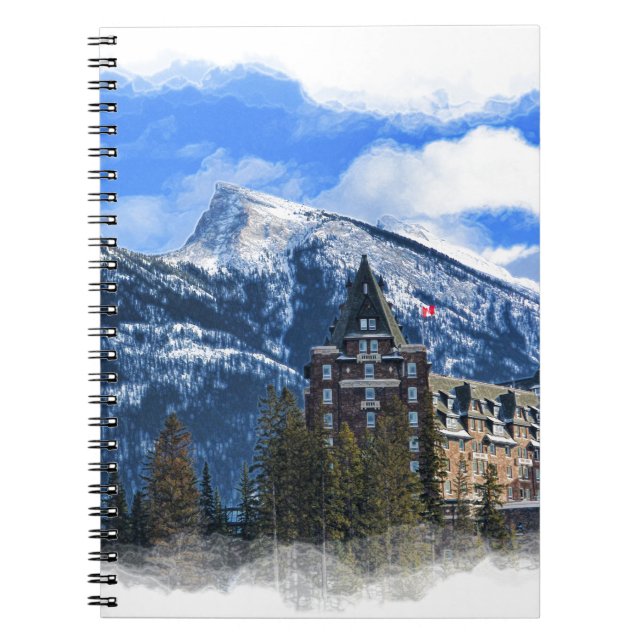 Caderno Espiral Mt Rundle e Familiar Hotel, Banff, Alta, Canadá (Frente)