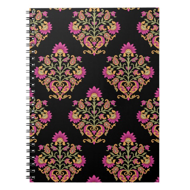 Caderno Espiral Mughal floral paisley, design sem costura. (Frente)