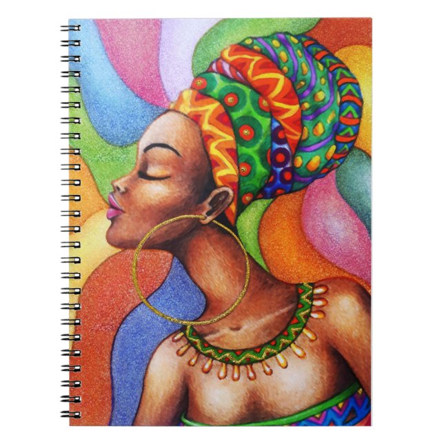 Caderno Espiral Mulher africana com Tecido tradicional de cera (Frente)