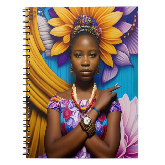 Caderno Espiral Mulher africana linda com um relógio (Frente)