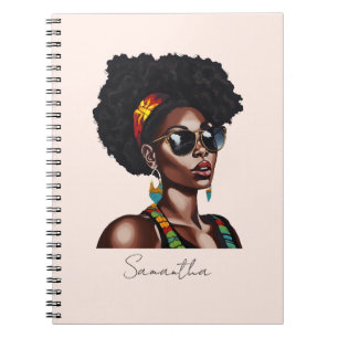 Caderno Espiral Mulher afro-americana com óculos de sol chic