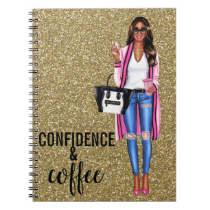 Caderno Espiral Mulher afro-americana no notebook rosa