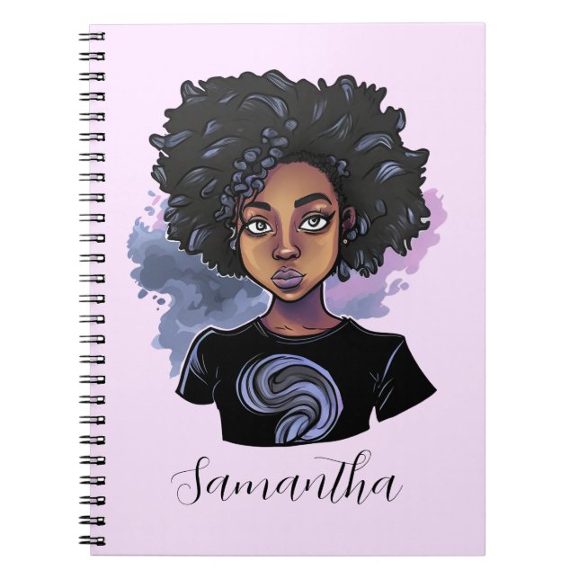 Caderno Espiral Mulher Afro-Americana Personalizada (Frente)