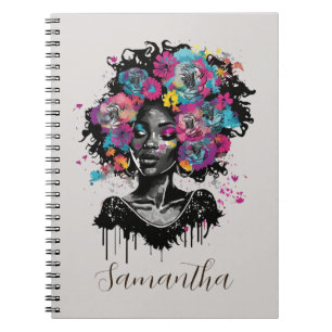 Caderno Espiral Mulher Afro Clorosa Floral