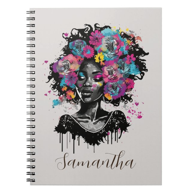 Caderno Espiral Mulher Afro Clorosa Floral (Frente)