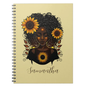 Caderno Espiral Mulher Afro Rainha Sunflower