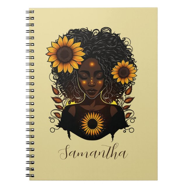 Caderno Espiral Mulher Afro Rainha Sunflower (Frente)