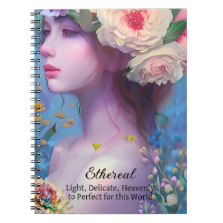 Caderno Espiral Mulher Angelic etérea com flores no cabelo