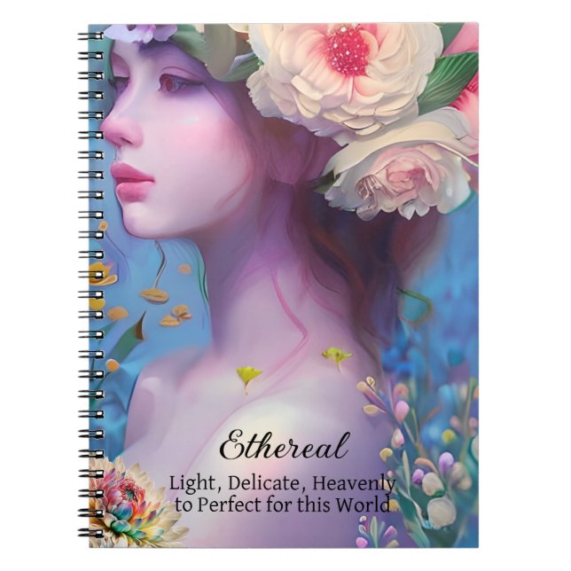Caderno Espiral Mulher Angelic etérea com flores no cabelo (Frente)