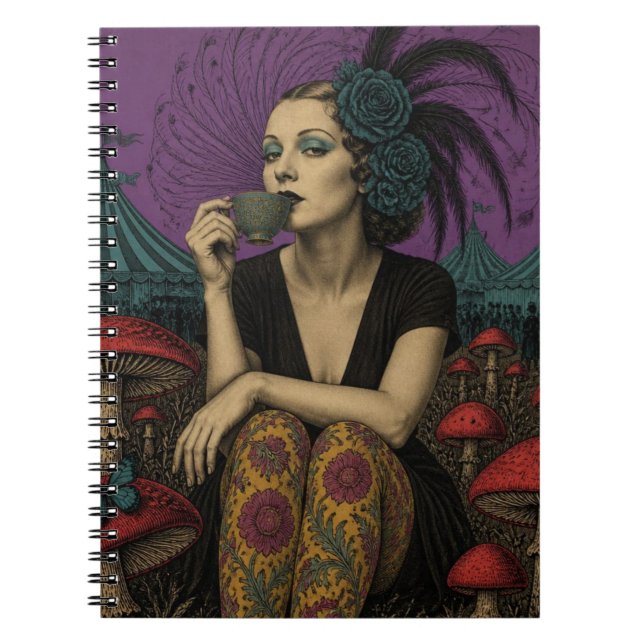 Caderno Espiral Mulher Bebe Chá no Circo (Frente)