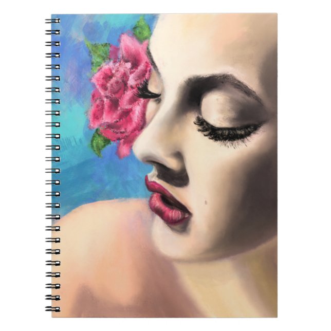 Caderno Espiral Mulher Bela com Notebook Rosa vermelha (Frente)