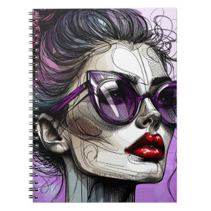 Caderno Espiral Mulher bonita de óculos de sol e batom vermelho