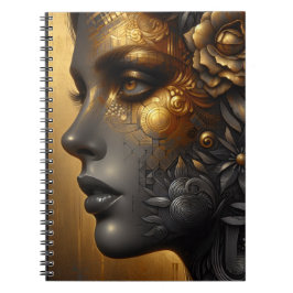 Caderno Espiral Mulher bonito no Étero Dourado