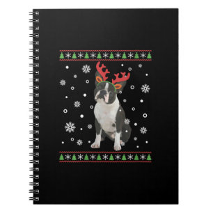 Caderno Espiral Mulher Boston Terrier Xmas Ugly Christmas Sweater