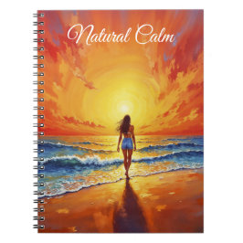 Caderno Espiral Mulher caminhando na praia do oceano ao pôr do sol