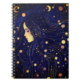 Caderno Espiral Mulher Celestial Deusa Lua Estende Céu