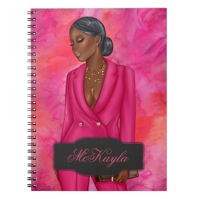 Caderno Espiral Mulher-Chefe Afro-Americana Personalizada (Frente)