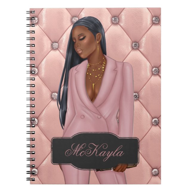Caderno Espiral Mulher-Chefe Afro-Americana Personalizada (Frente)