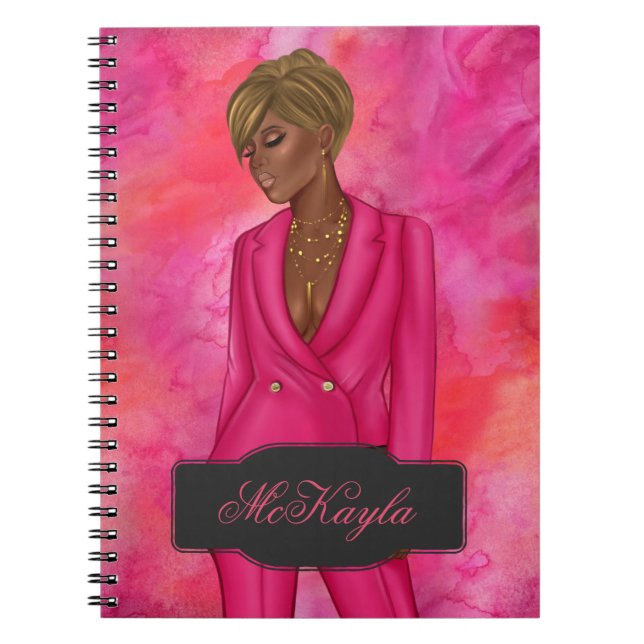 Caderno Espiral Mulher-Chefe Afro-Americana Personalizada (Frente)