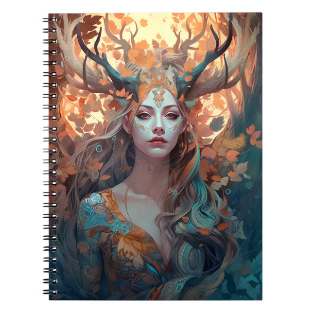 Caderno Espiral Mulher com Antlers Fantasy Art (Frente)