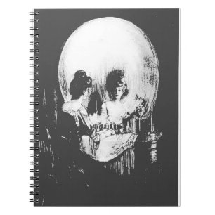 Caderno Espiral Mulher com Reflexão do Crânio Halloween Espelhada