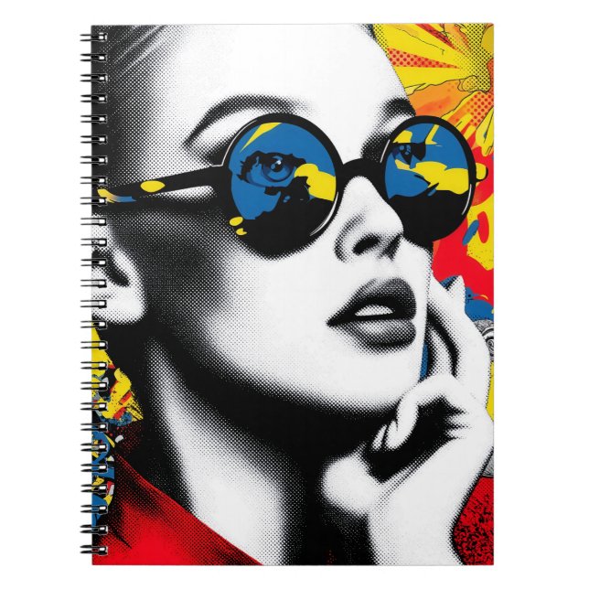 Caderno Espiral Mulher de arte pop com óculos de sol (Frente)