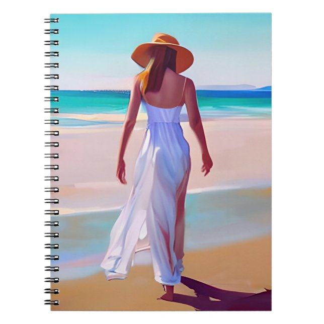 Caderno Espiral Mulher de branco na praia (Frente)