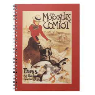Caderno Espiral Mulher de Comiot Motocycles e poster do Promo dos